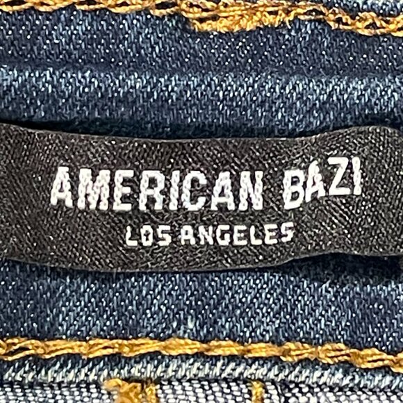 AMERICAN BAZI Denim Mini Skirt Cargo Pockets Over-dyed Distressed Blue Size L - Picture 11 of 13